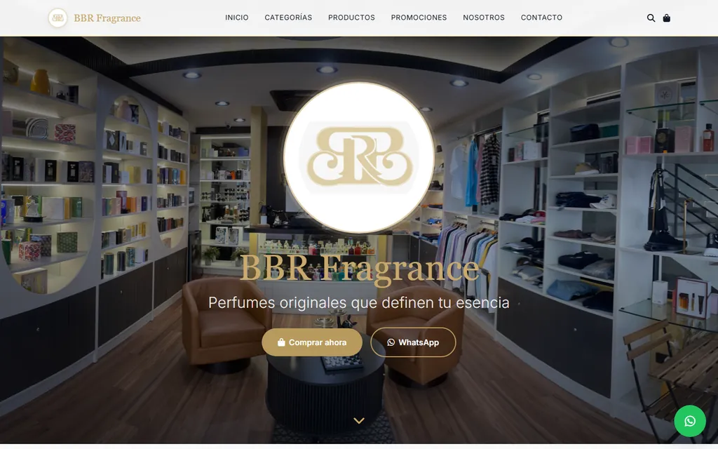 Catálogo de productos de BBR Fragrance con filtros y fichas de perfume