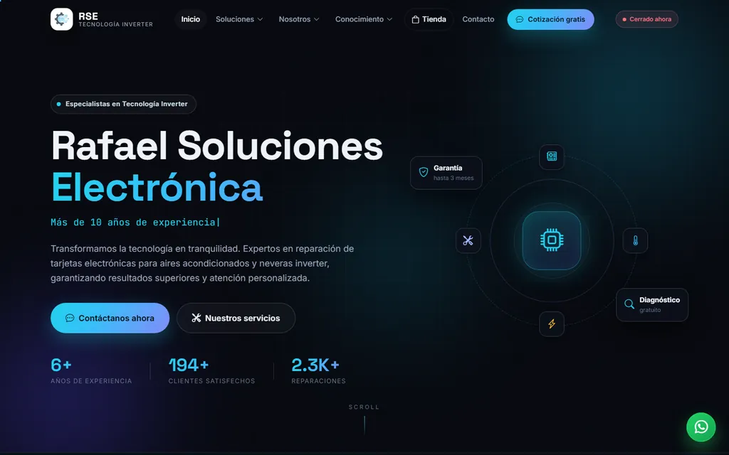 Portada de la plataforma de Rafael Soluciones Electrónica, con el buscador de soluciones inverter